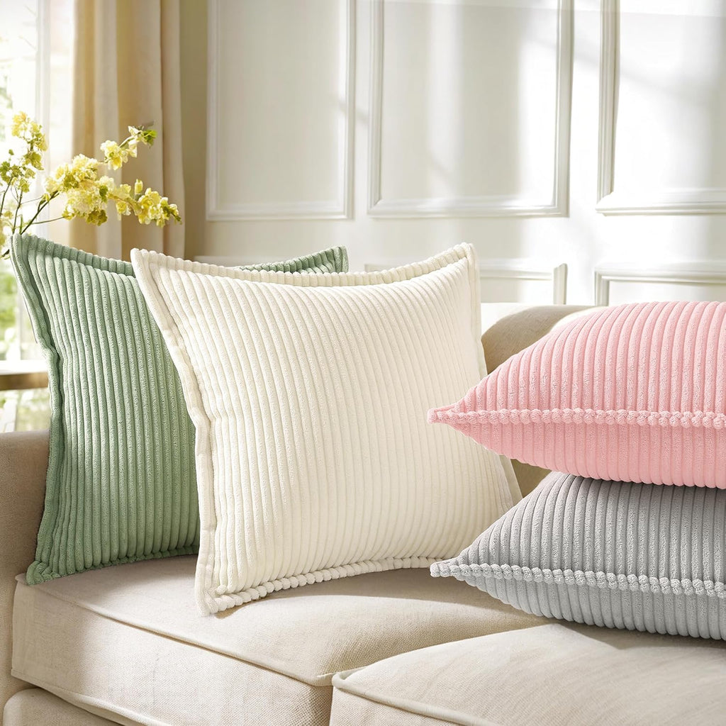 decorUhome Summer Corduroy Pink Throw Pillow Covers 18x18 Set of 2 Decorative Soft Boho Farmhouse Couch Pillow Covers for Living Room Bed S…