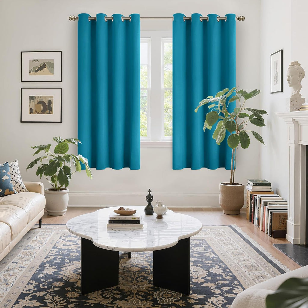 YoungsTex Teal Blue Blackout Curtains for Bedroom 63 Inch Length - Thermal Insulated Drapes with Grommet Room Darkening Privacy for Living…