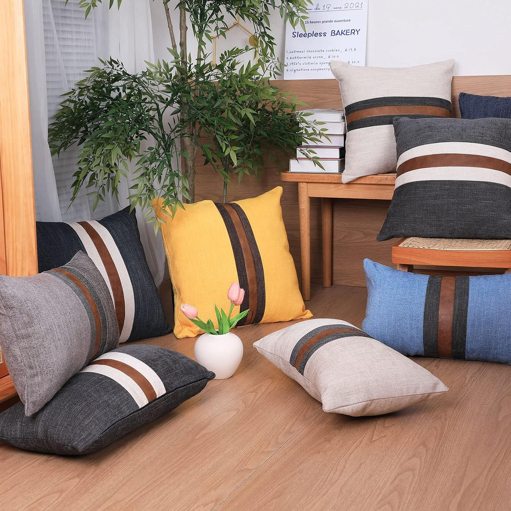 Farmhouse Decorative Outdoor Throw Pillow Covers for Couch Sofa Bed Brown Faux Leather Accent Pillow Cover Modern Decor Pillow Case 20 x…