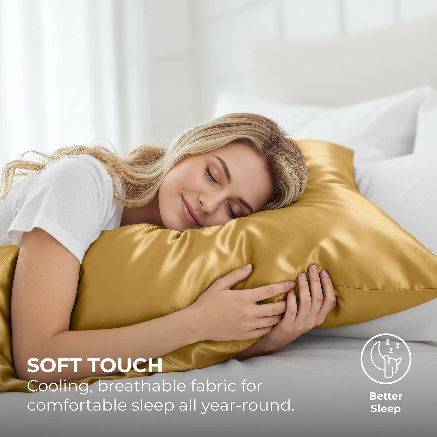 PureBedding Pure Bedding Satin Pillowcase 2 Pack - Queen Size (20"x30", Gold) - Silky Pillow Cases for Hair and Skin - Satin Pillow Covers…