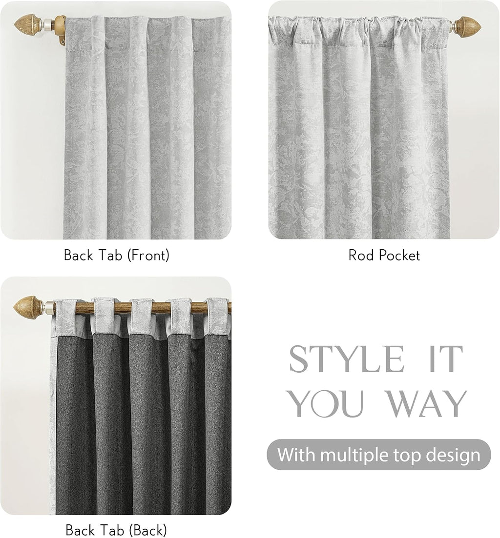 Beauoop Grey Floral Jacquard Blackout Curtains 72 Inches Long 2 Panels for Bedroom Living Room Chenille Flower Room Darkening Thermal…