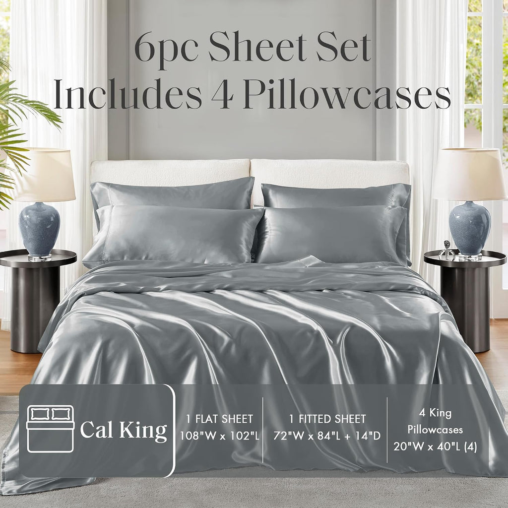 Madison Park Essentials Satin Sheet Set Luxury and Silky with Natural Sheen, Elastic 14" Pocket fits up to 16" Mattress, All Around…