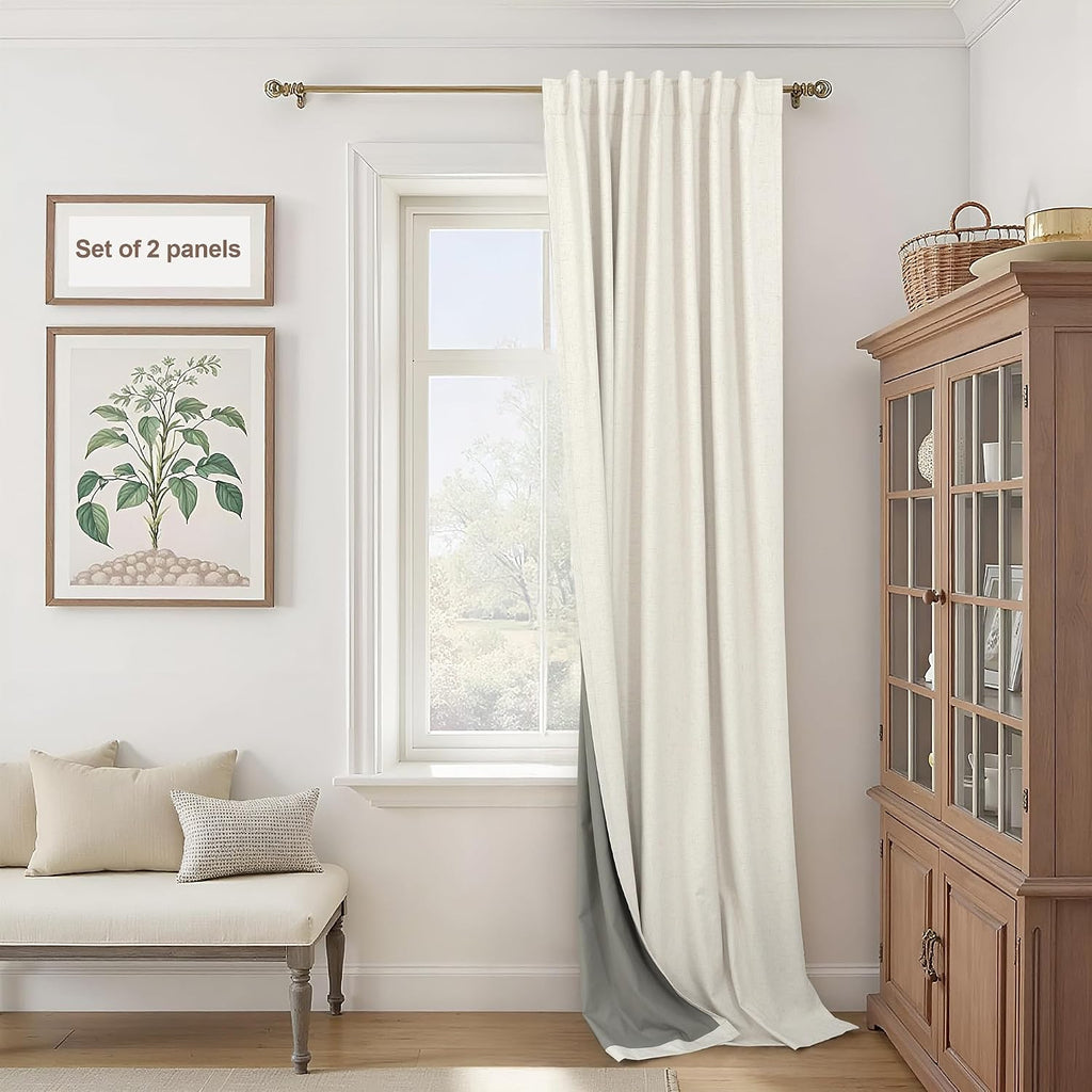 Pitalk Cream Linen Black Out Curtains 70 Inches Extra Wide for Living Room 2 Panels Back Tab Pocket Pleated Ivory Blackout Bedroom for 72 I…