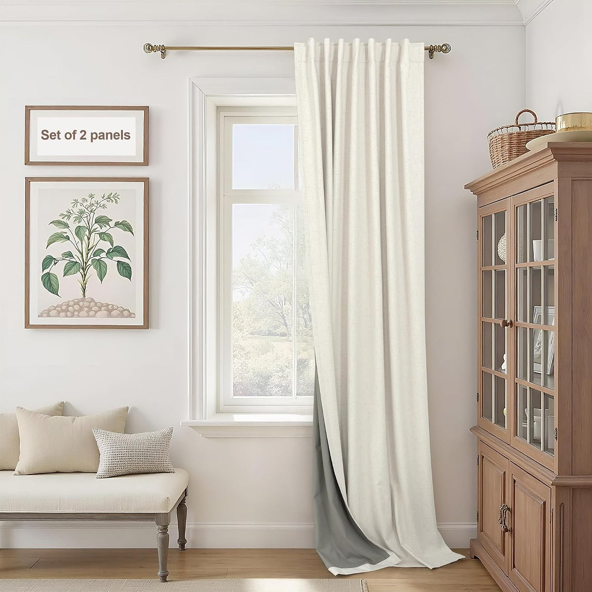 Pitalk Cream Linen Blackout Curtains 60 Inches Wide for Bedroom Window Viral Modern Farmhouse Curtains for Sliding Glass Doors Thermal Soun…