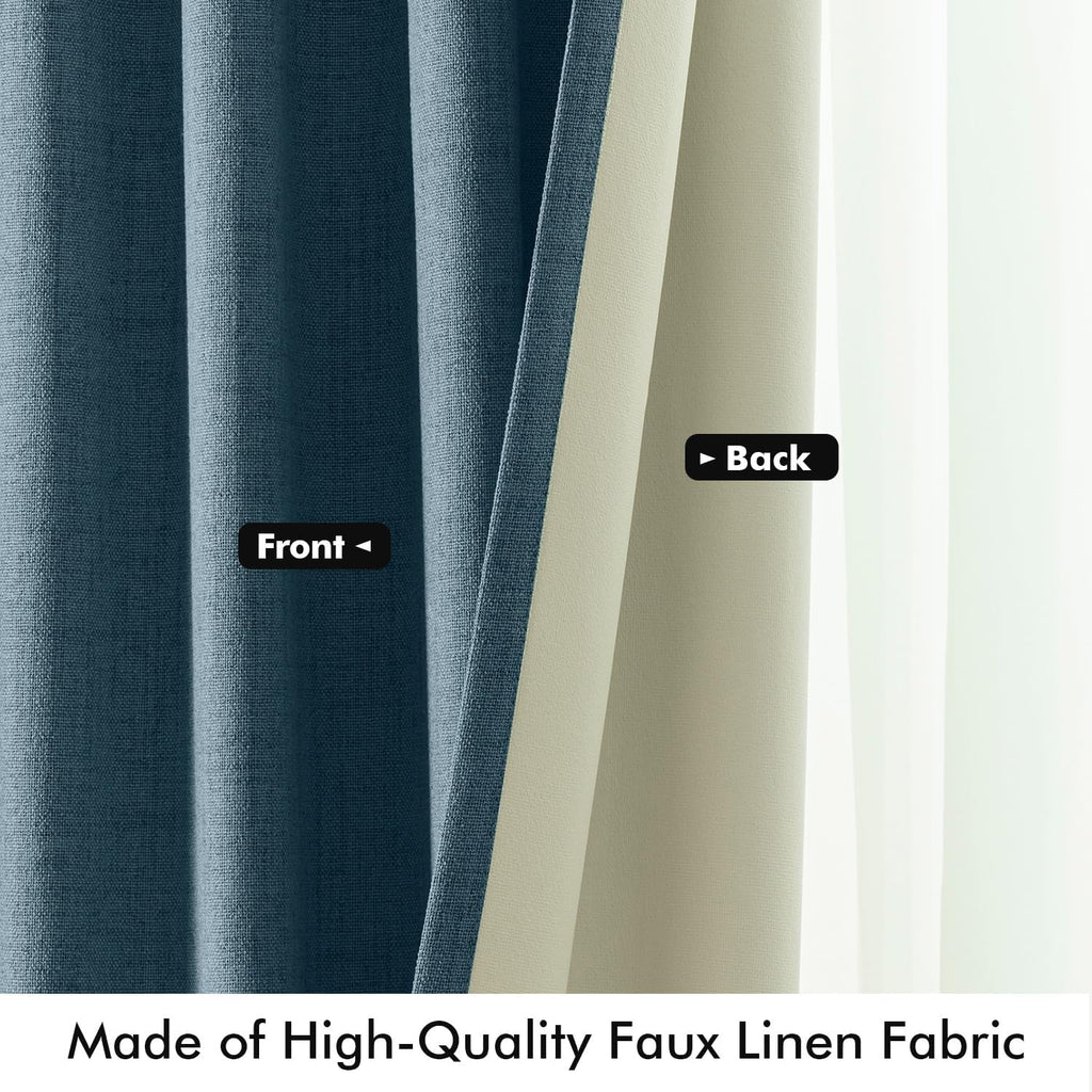 Miulee 100% Blackout Linen Curtains for Bedroom, Stone Blue Solid Luxury Decor Thermal Insulation Room Darkening Drapes for Living Room Nur…
