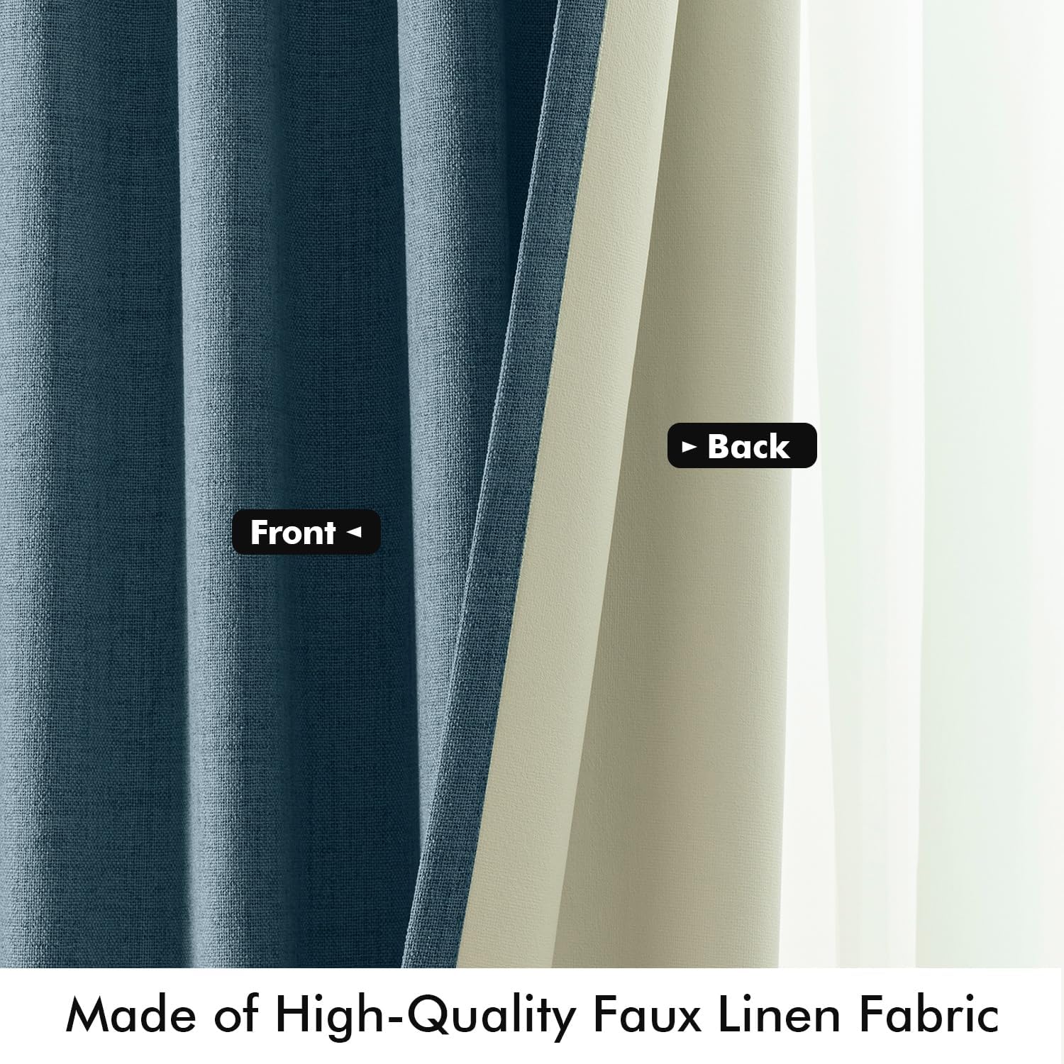 Miulee 100% Blackout Linen Curtains for Bedroom, Stone Blue Solid Luxury Decor Thermal Insulation Room Darkening Drapes for Living Room Nur…