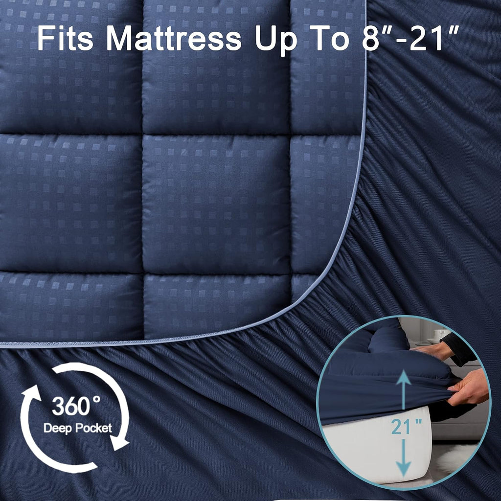 HYLEORY Queen Mattress Pad Quilted Fitted Mattress Protector Cooling Pillow Top Mattress Cover Breathable Fluffy Soft Mattress Topper…