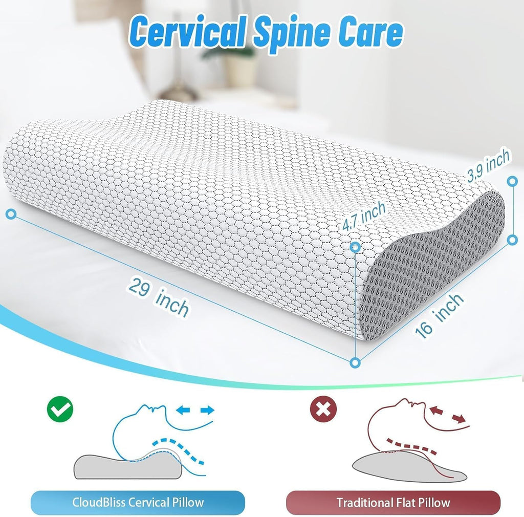 CloudBliss Memory Foam Pillow, Ergonomic Neck Contour Cervical Pillow for Back and Shoulder Pain, Orthopedic Pillow for Neck, for Sleeping…