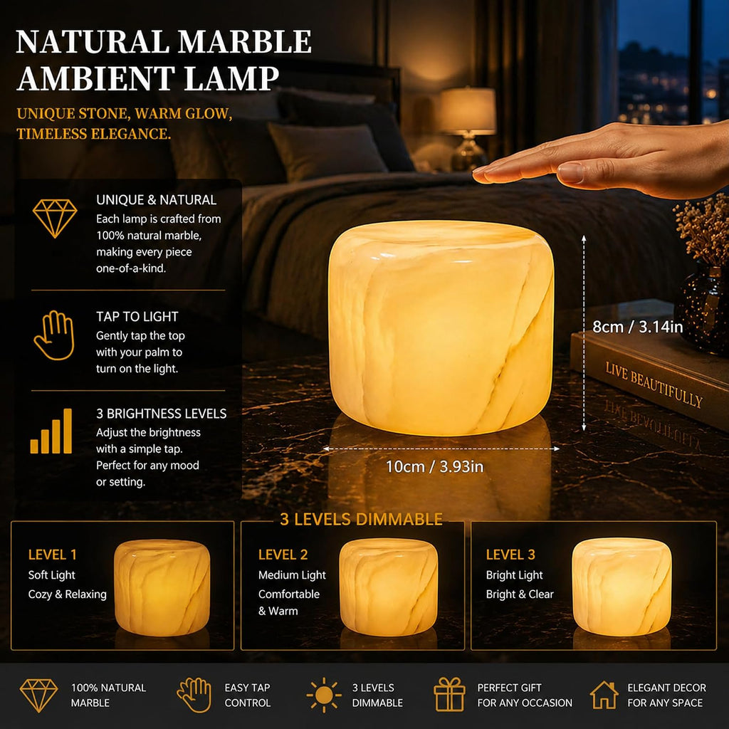 Marmor Marble Lamp Night Light Touch Bedside Table Lamp for Bedroom, Type-C Rechargeable Small Desk Bedside Small Lamps, Eye Caring Dimmable…