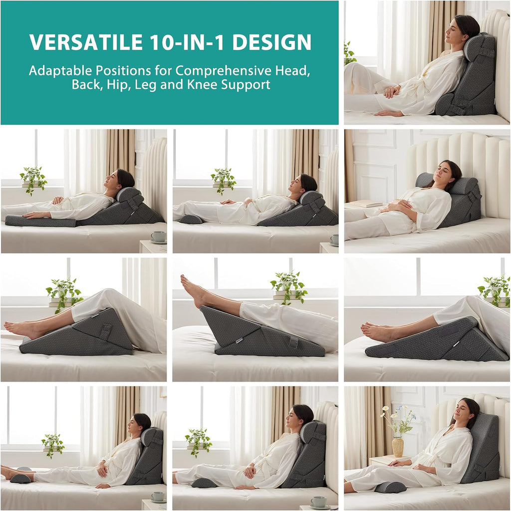 Bedluxe Adjustable 4pcs Bed Wedge Pillow Set, Memory Foam Wedge Pillow Post Surgery for Back, Neck, Leg, Pillow Wedge for Sleeping, Sittin…