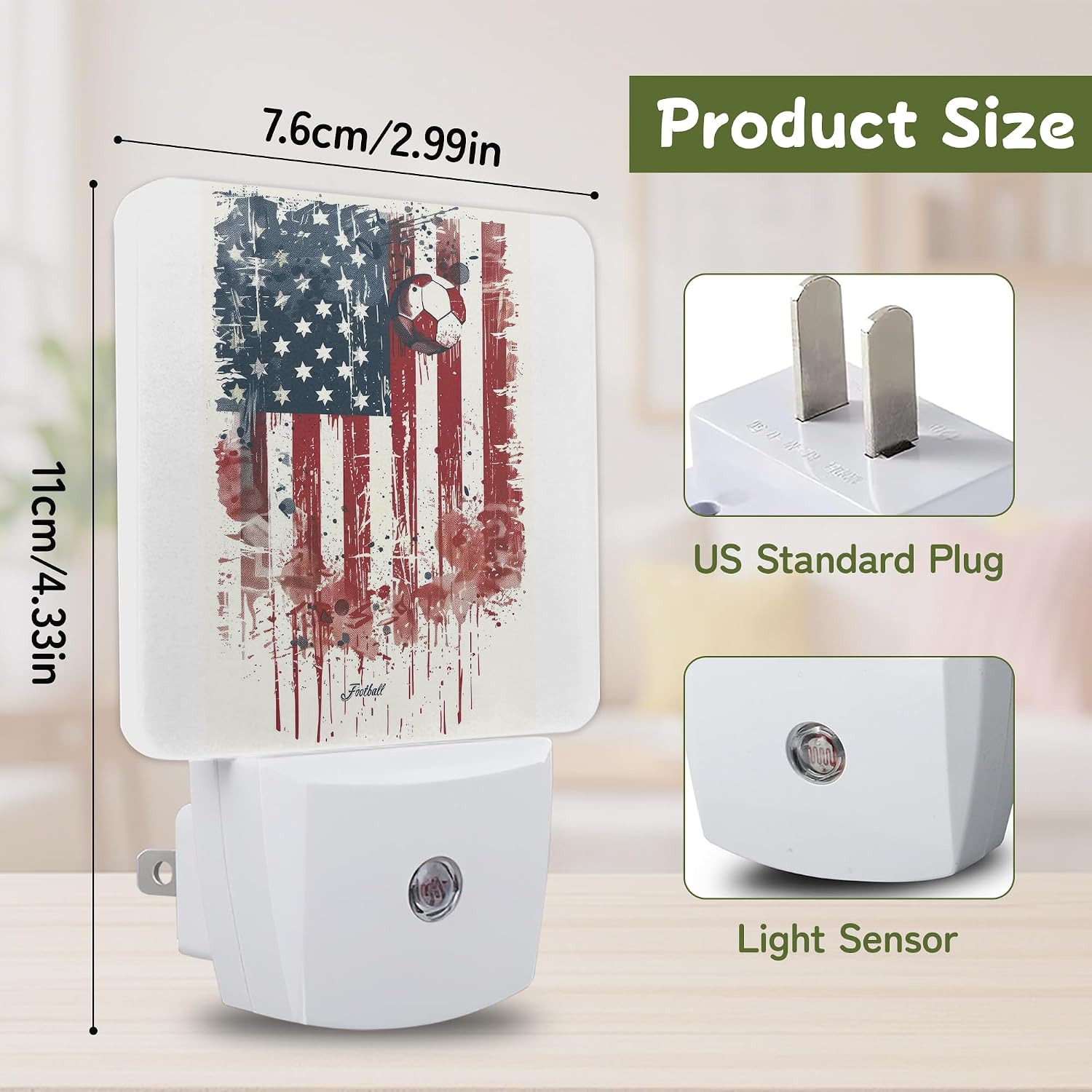 Night Light, Soccer American Flag Night Lights Plug into Wall for Bedroom Bathroom Hallway Kitchen, Dusk to Dawn Sensor Decorative Gift…