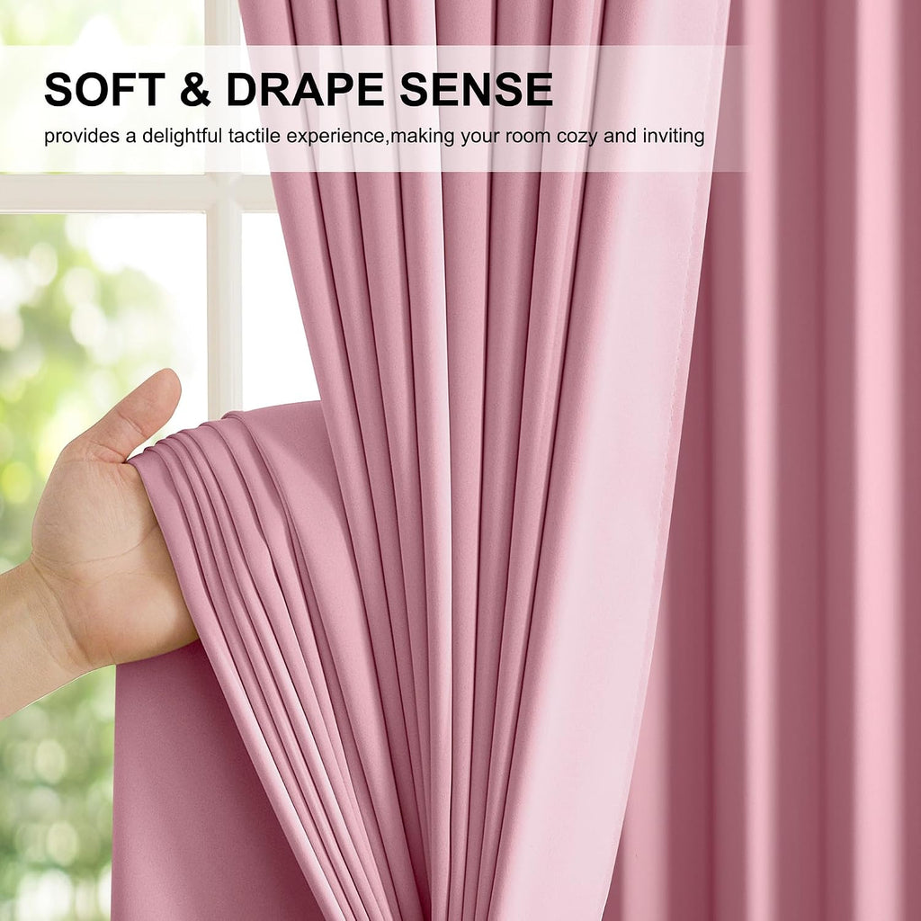 Nicetown Crystal Pink Blackout Curtains for Girls Bedroom, 52x84 Inches 2 Panels Energy Efficient Thermal Insulated Drapes, Rod Pocket Blac…