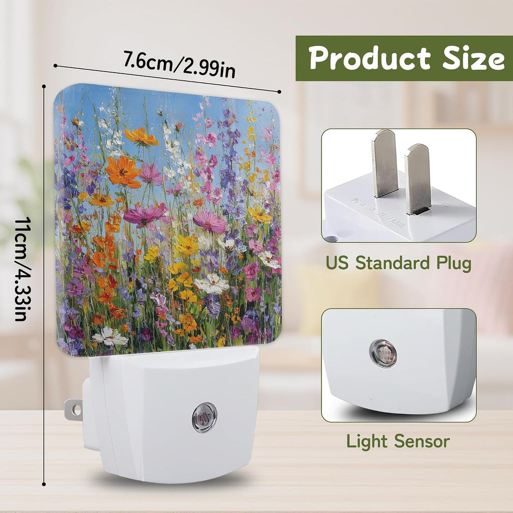 Night Light, Colorful Wildflower Field Night Lights Plug into Wall Decor for Bedroom Bathroom Hallway Kitchen, Dusk to Dawn Sensor Gift…
