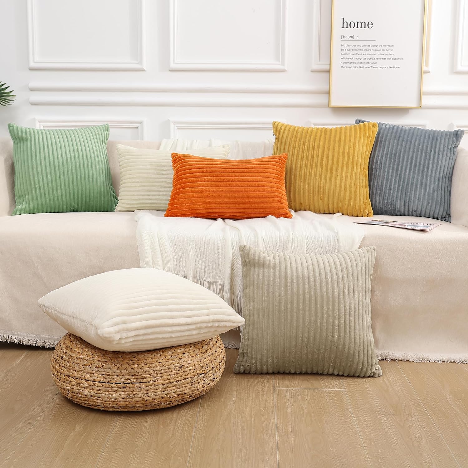SimmoreHomeDecor Simmore Decorative Throw Pillow Covers 24x24 Set of 2, Soft Natural Plush Flannel Double-Sided Fluffy Couch Euro Sham Pill…