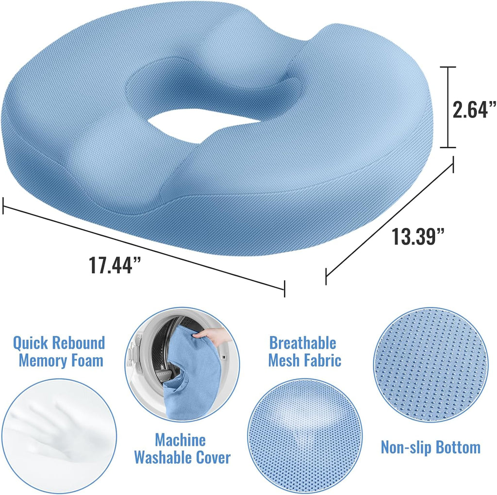 CloudBliss Donut Pillow Seat Cushion Chair Pad for Tailbone and Hemorrhoids, Memory Foam Cushion for Men and Women for Home & Office, Light…