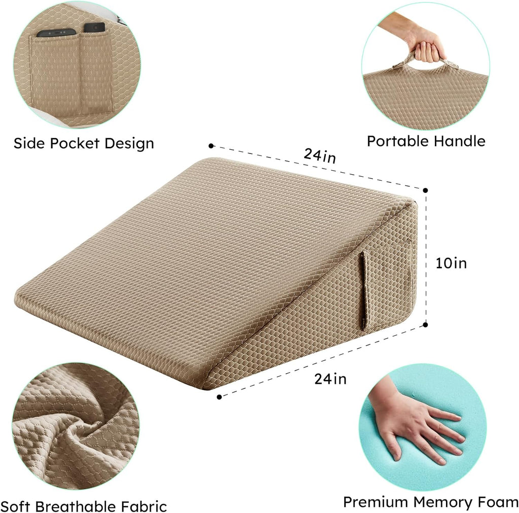 Bedluxe Wedge Pillow, 10 inch Bed Wedge Pillow for Headboard, Pillow Wedge for Acid Reflux Relief, Sleeping, After Surgery, Snoring…