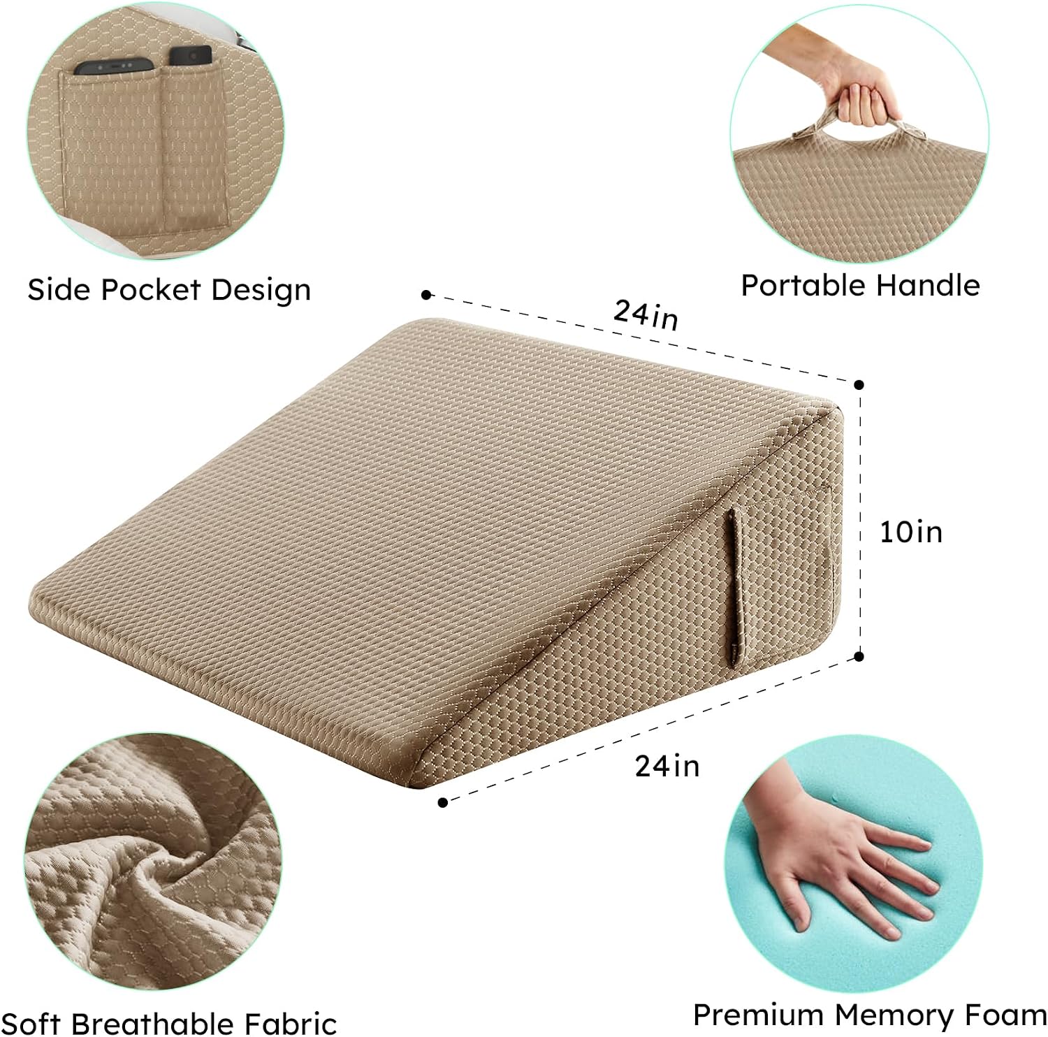 Bedluxe Wedge Pillow, 10 inch Bed Wedge Pillow for Headboard, Pillow Wedge for Acid Reflux Relief, Sleeping, After Surgery, Snoring…