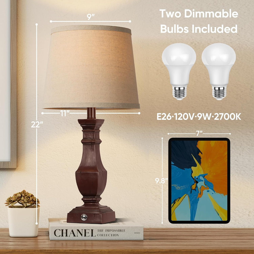 ROTTOGOON Dimmable Table Lamps Set of 2, Rustic Farmhouse Table Lamps for Living Room Bedroom, Bedside Desk Lamps for end Tables, Touch…