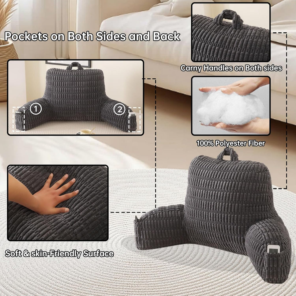 Reading Pillow for Sitting in Bed, Large Backrest Reading Pillow with Arm Rest, Back-Rest Support Cushion for Sit Up on Couch, Sofa, and…