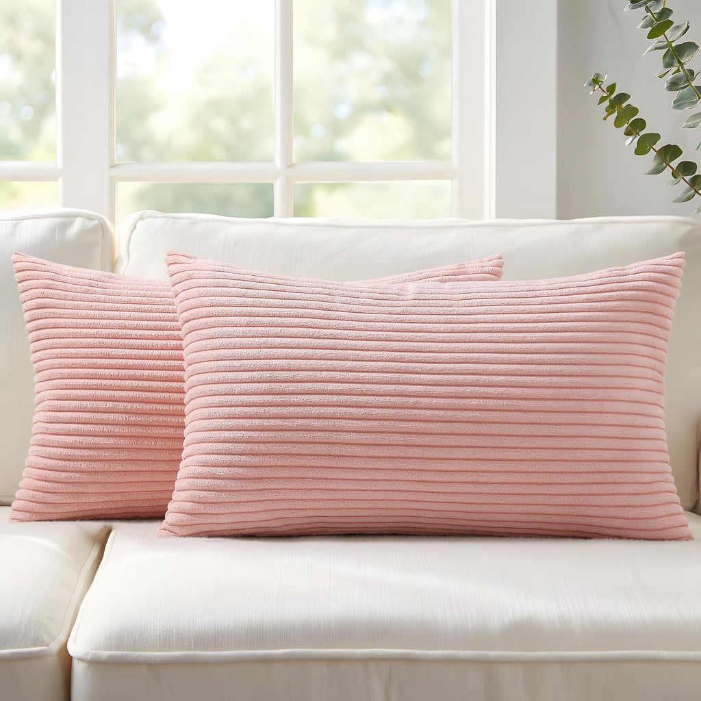 Mecatny Corduroy Summer Decorative Throw Pillow Covers 12x20 Set of 2 for Sofa Living Room, Soft Neutral Boho Couch Pillow Covers for…