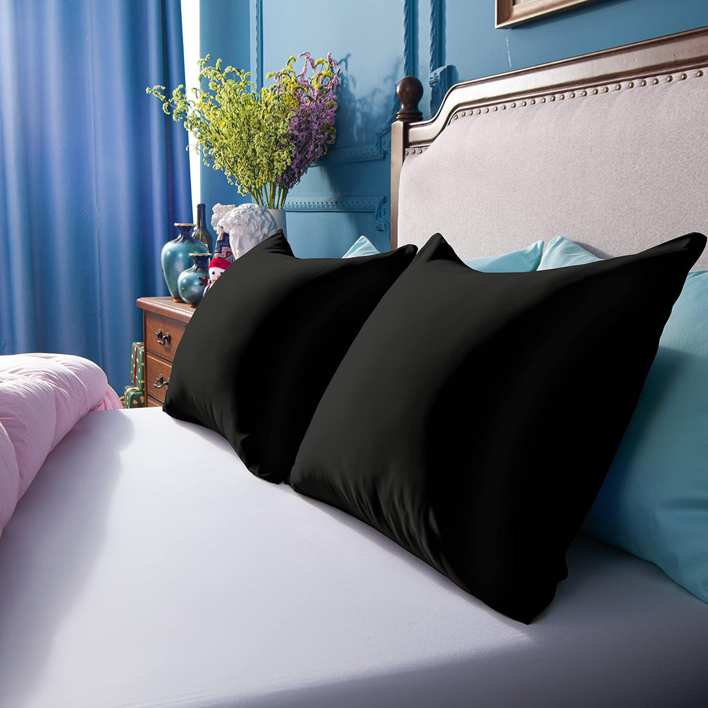 Ntbay Zippered Satin Pillow Cases for Hair and Skin, Luxury King Hidden Zipper Pillowcases Set of 2, 20x36 Inches, Black 36 Inches Black
