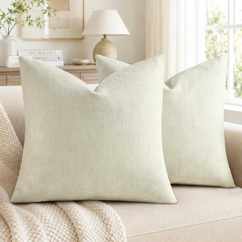 decorUhome Chenille Throw Pillow Covers 22x22 Set of 2, Square Decorative Pillow Covers with Zipper for Couch, Sofa, Living Room, Ivory