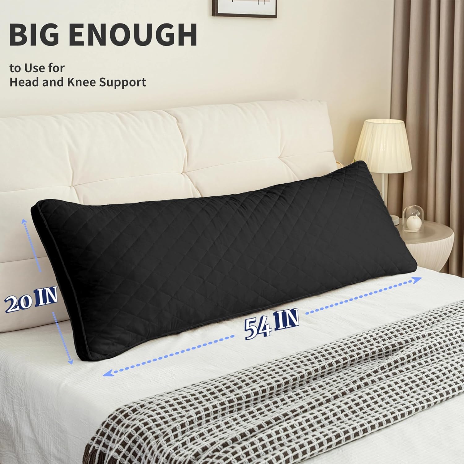 Ubauba Memory Foam Body Pillow, Full Large Body Pillows for Adults, Firm & Fluffy Long Bed Pillows for Sleeping (20x54 inch, Black)