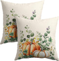 Fall Throw Pillow Cover 16x16 Inch Pack of 2 Autumn Watercolor Pumpkin Sage Green Leaf Outdoor Pillow Protector Thanksgiving Sofa Cotton…