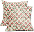 Red Green Christmas Floral Block Print Pillow Covers 20x20 Inch Set of 2, Vintage Flower Pattern Decorative Throw Pillowcases Outdoor…