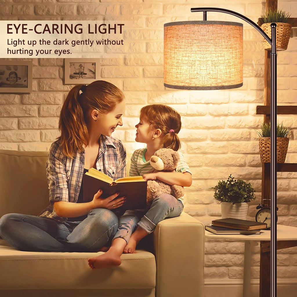 Floor Lamp for Living Room, LED Standing Lamp Tall Industrial Floor Lamp Reading for Bedroom, Office (9W LED Bulb, Beige Lampshade…