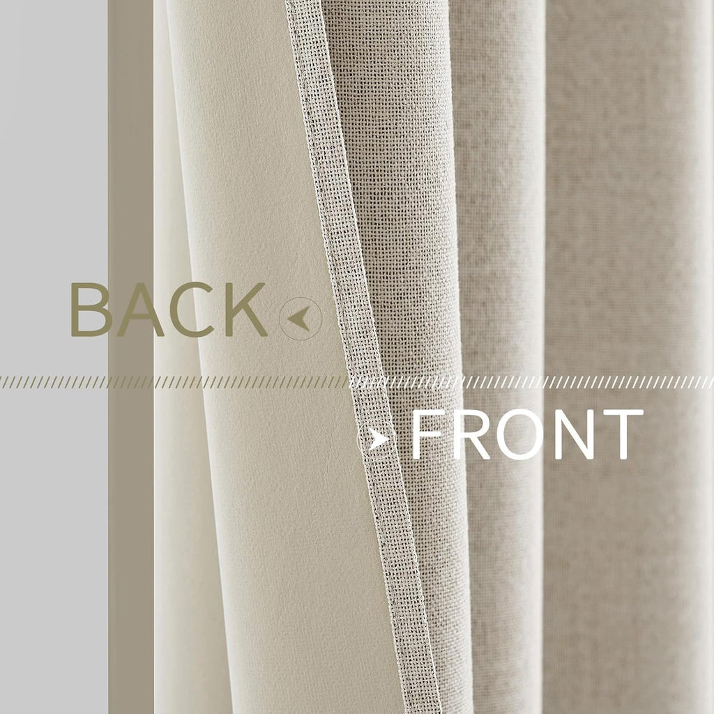 Miulee Linen Curtains for Bedroom 100% Blackout Thermal Insulated Birch Grommet Room Darkening Curtains & Drapes for Living Room Nursery 52…