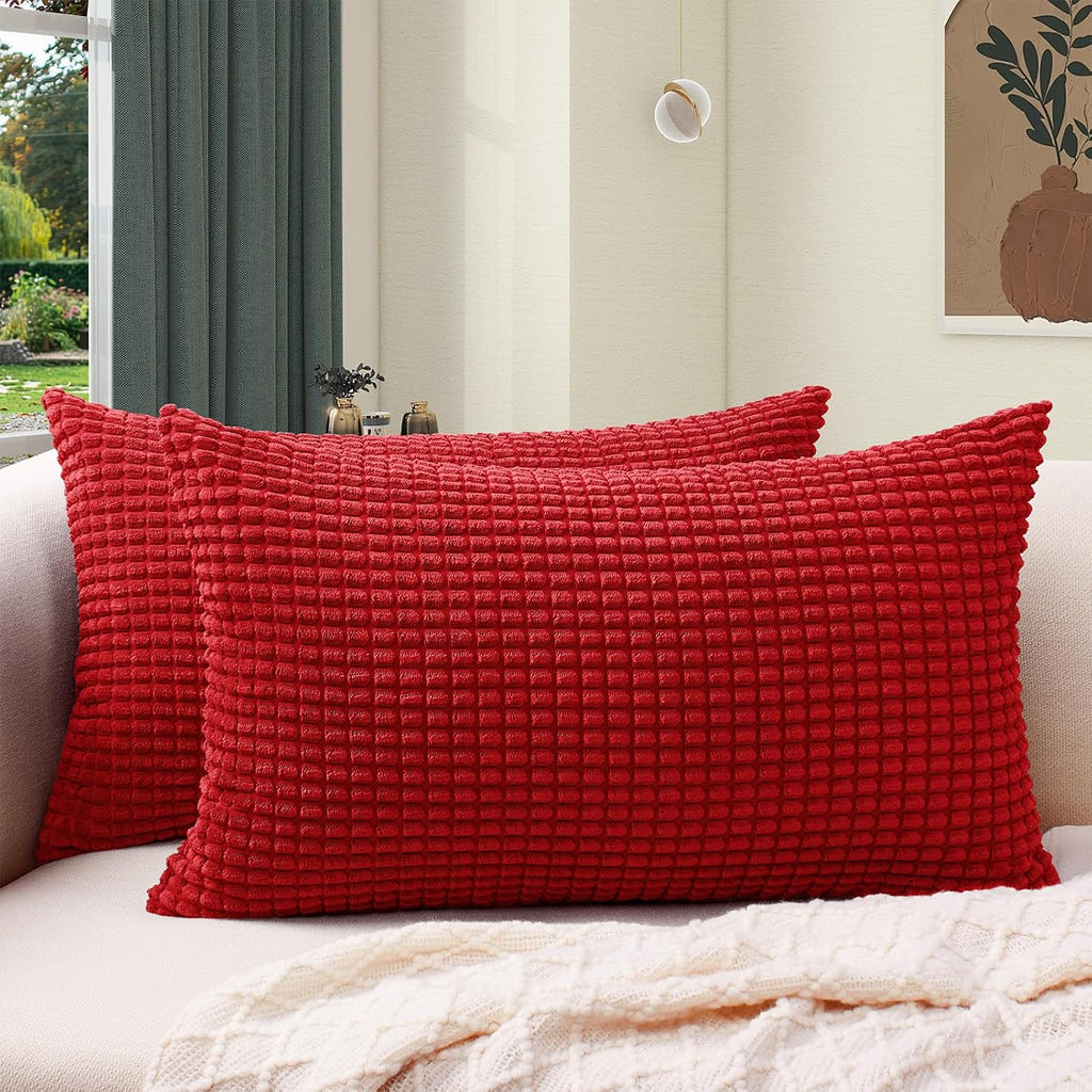 Softalker Throw Pillow Covers 12x20 Inch, Set of 2, Soft Corduroy Boho Stripe Decorative Pillow Cover, Couch Fluffy Pillow Cover for…