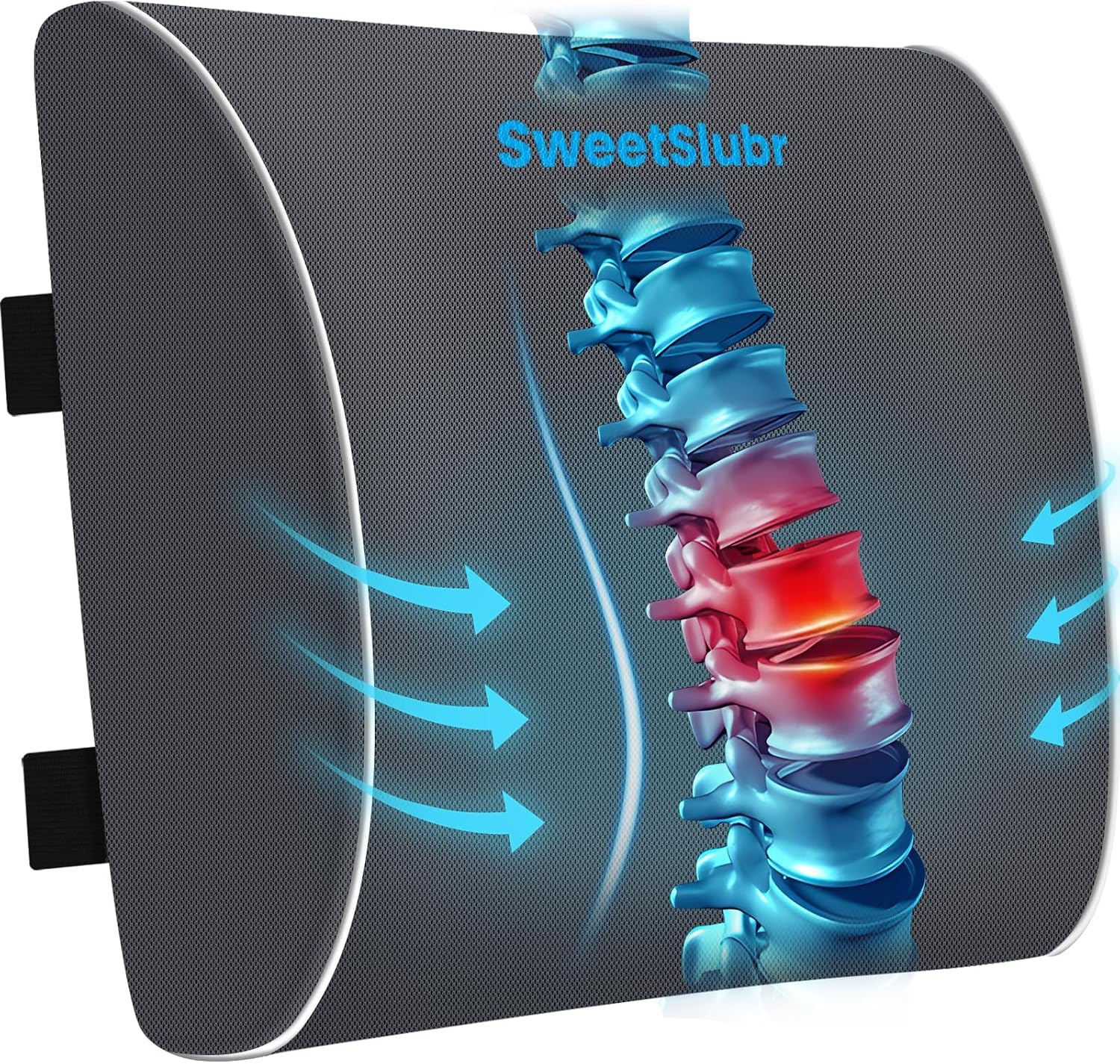 SweetSlubr Lumbar Support Pillow for Office Chair, Car Seats and Home Desks, Ergonomic Back Support with Double Adjustable Straps…