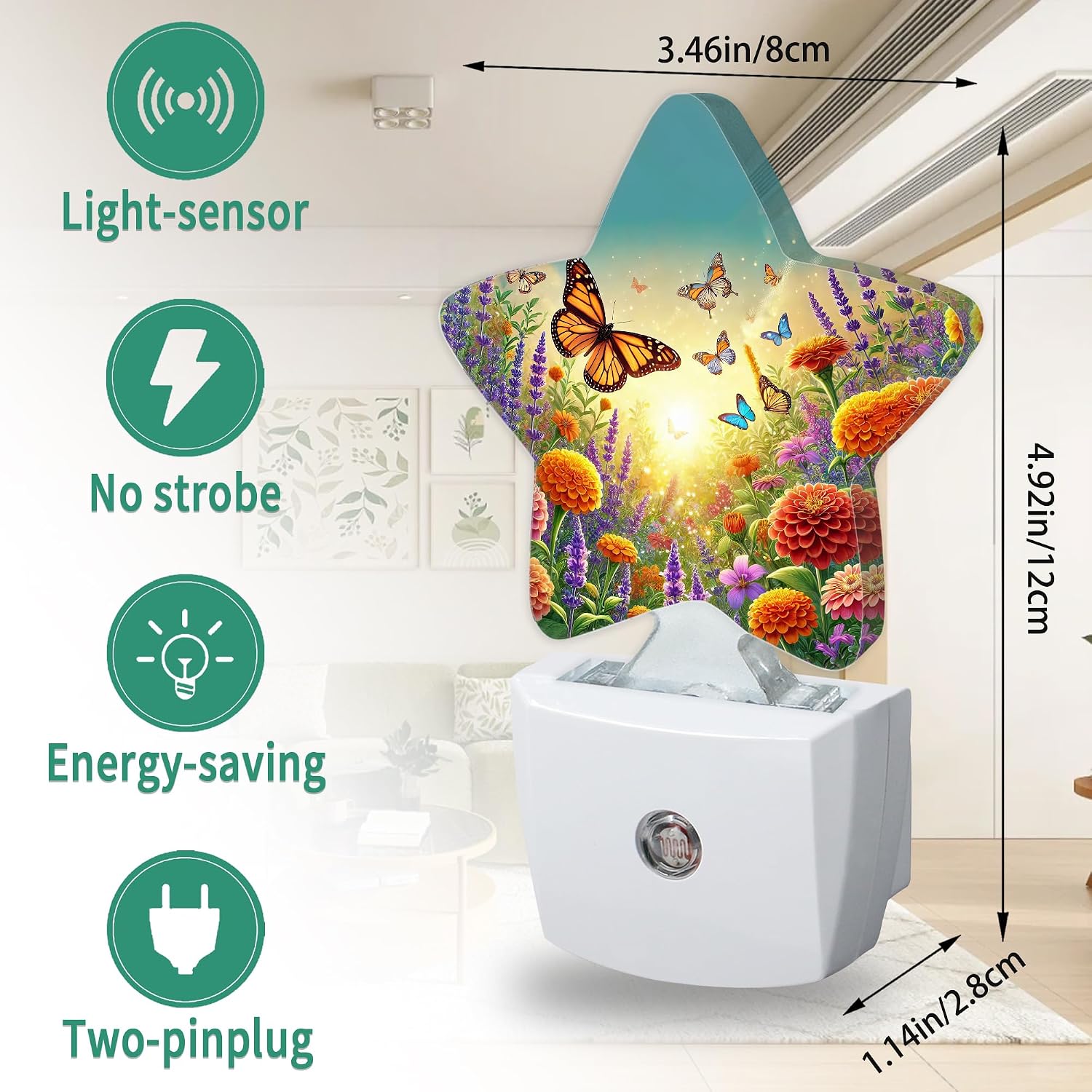 Butterfly Flowers Plug in Star Night Light, Night Light with Sensor for Kids Nursery Bedroom, Decorative Soft Glow Lamp for Hallway…