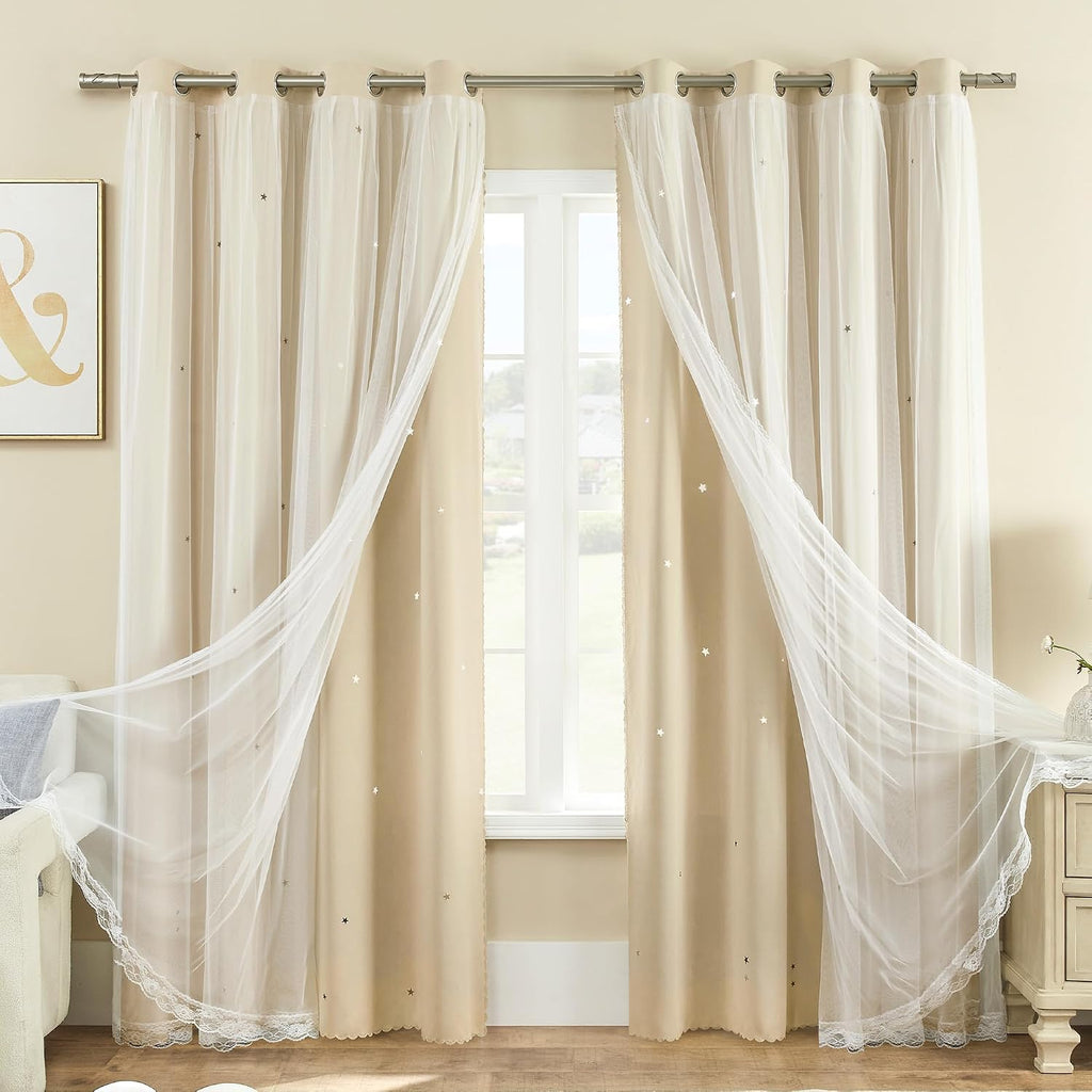 Addsomecolortolife XiDi Beige Girls Curtains for Bedroom, Girls Room Blackout Curtains for 63 Inches Long Unicorn Bedroom Decor for Kids Ro…