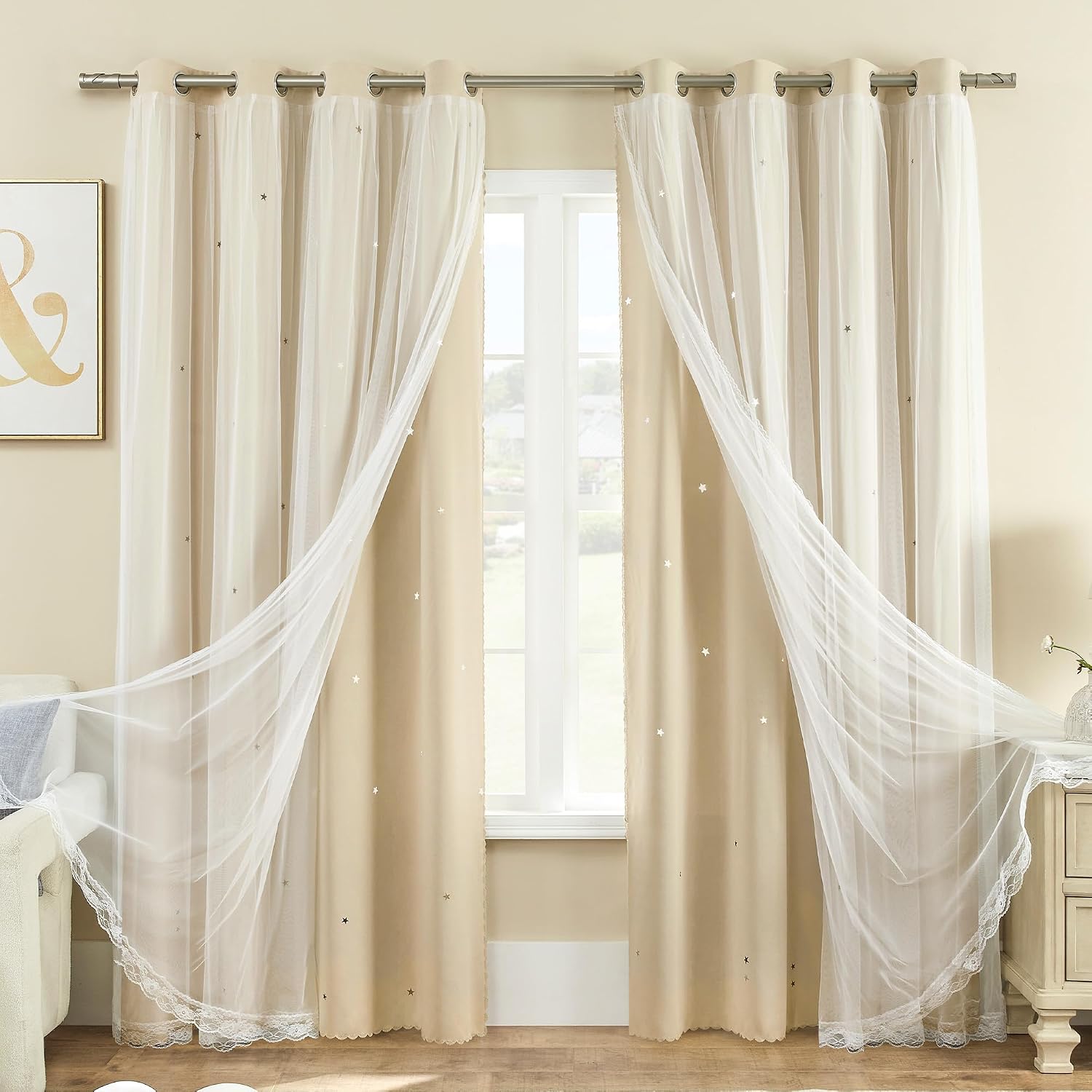 Addsomecolortolife XiDi Beige Girls Curtains for Bedroom, Girls Room Blackout Curtains for 63 Inches Long Unicorn Bedroom Decor for Kids Ro…