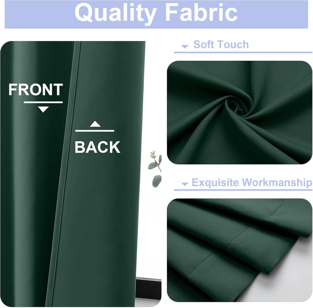 Simplebrand Ava Ever Green Blackout Curtains for Bedroom, 72 Inch Length, 2 Panels Set, Thermal Insulated, Rod Pocket, Window Curtains for…