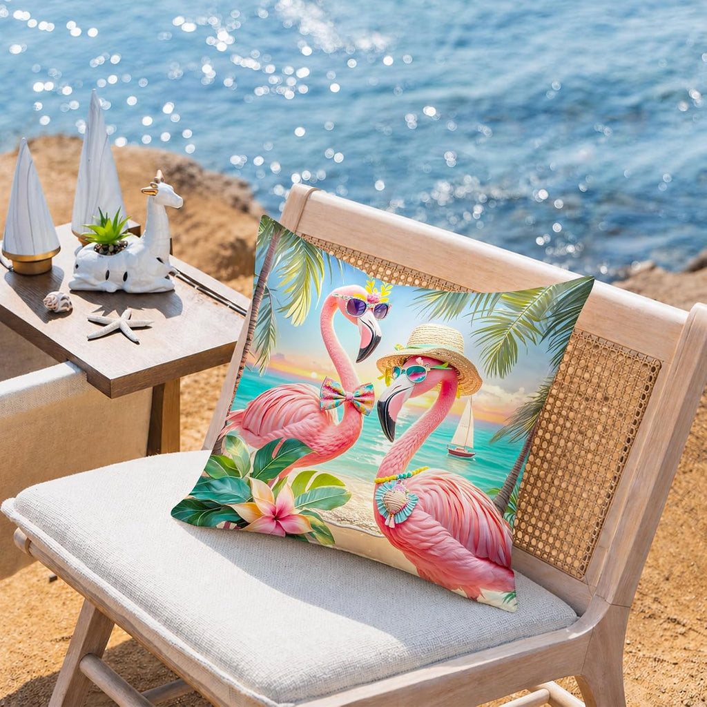 BlissYard Flamingo Beach Throw Pillow Covers 18x18 Set of 2 Tropical Decorative Pillow Covers Coastal Summer Cushion Covers Pink Flamingo…