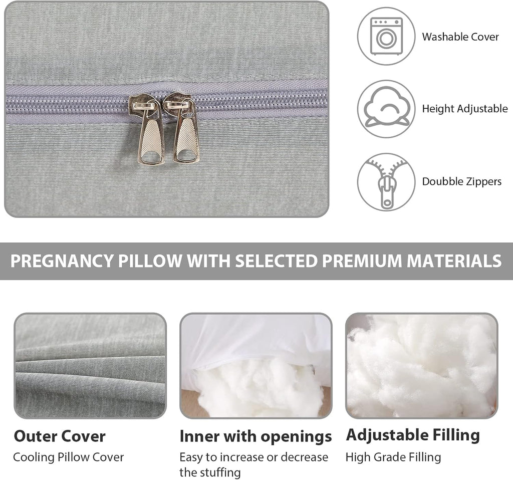 BATTOP Pregnancy Pillows for Sleeping, Maternity Pillow with Cooling Cover, Support for Belly, HIPS, Legs, Pregnancy Must Haves, Side Sleeper…