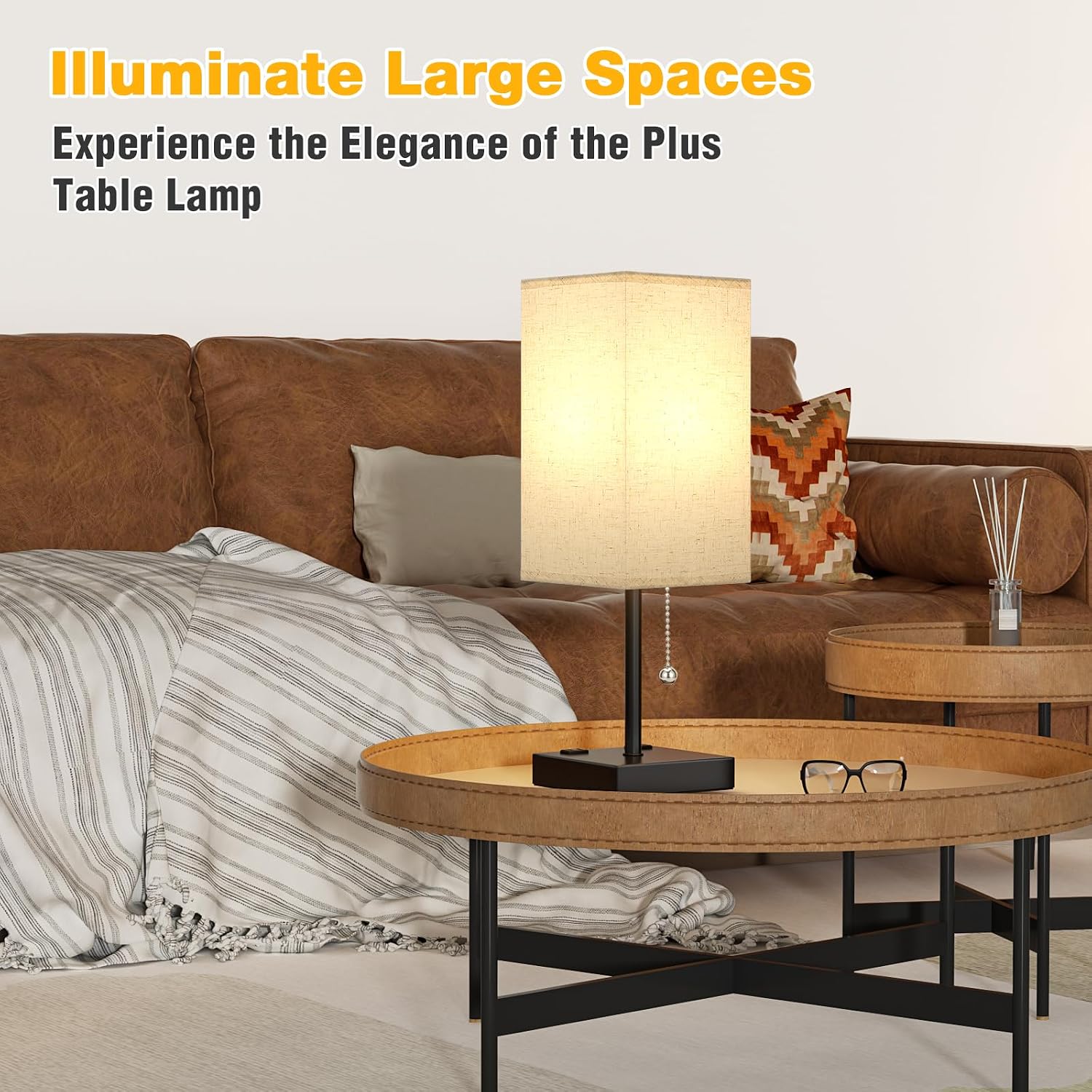 Aooshine Beige Table Lamp for Bedroom - 3 Color Temperature 3000K 5000K 4000K Bedside Lamp, Pull Chain Control, USB A and C Ports, AC Outle…