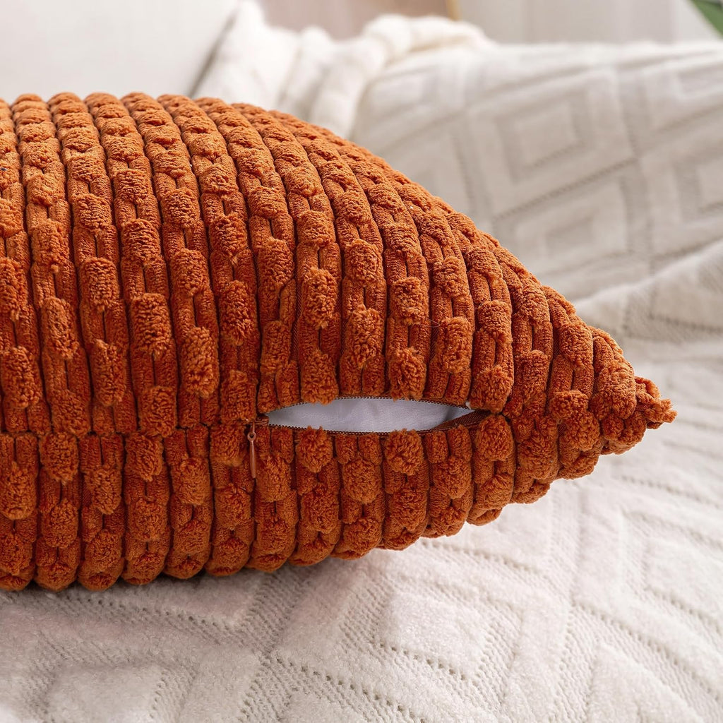 Cozoomy Set of 4 Burnt Orange Decorative Throw Pillow Covers 26x26 Inch Corduroy Pillow Covers for Bed Couch Sofa Living Room Soft Square C…