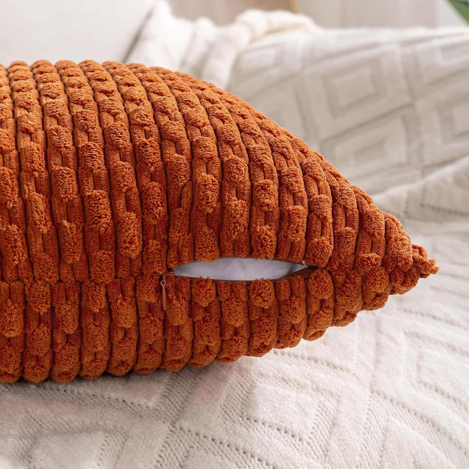 Cozoomy Set of 4 Burnt Orange Decorative Throw Pillow Covers 16x16 Inch Corduroy Pillow Covers for Bed Couch Sofa Living Room Soft Square C…
