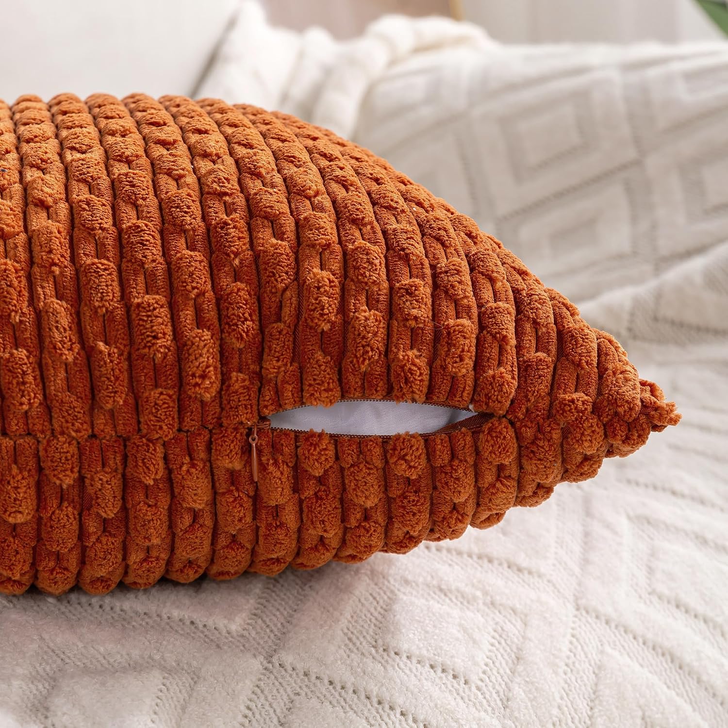 Cozoomy Set of 4 Burnt Orange Decorative Throw Pillow Covers 24x24 Inch Corduroy Pillow Covers for Bed Couch Sofa Living Room Soft Square C…