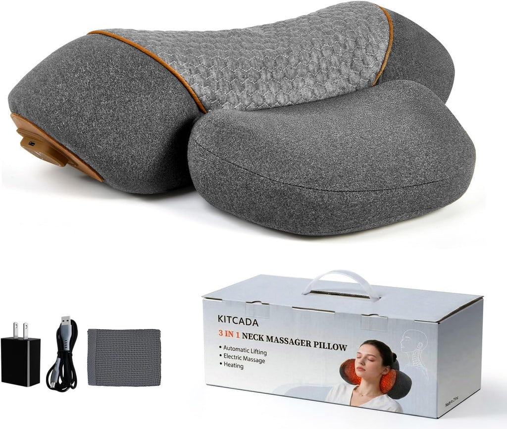 Walfite 3-in-1 Neck Massager Pillow with Heating & Cervical Traction, Ergonomic Cervical Pillow for Neck Back Shoulder, Rechargeable Neck…
