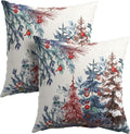 Granbey Christmas Tree Throw Pillow Covers 22x22 Inch Set of 2 Winter Watercolor Pine Trees Red Berry Bells Birds Decorative Pillowcase Xma…