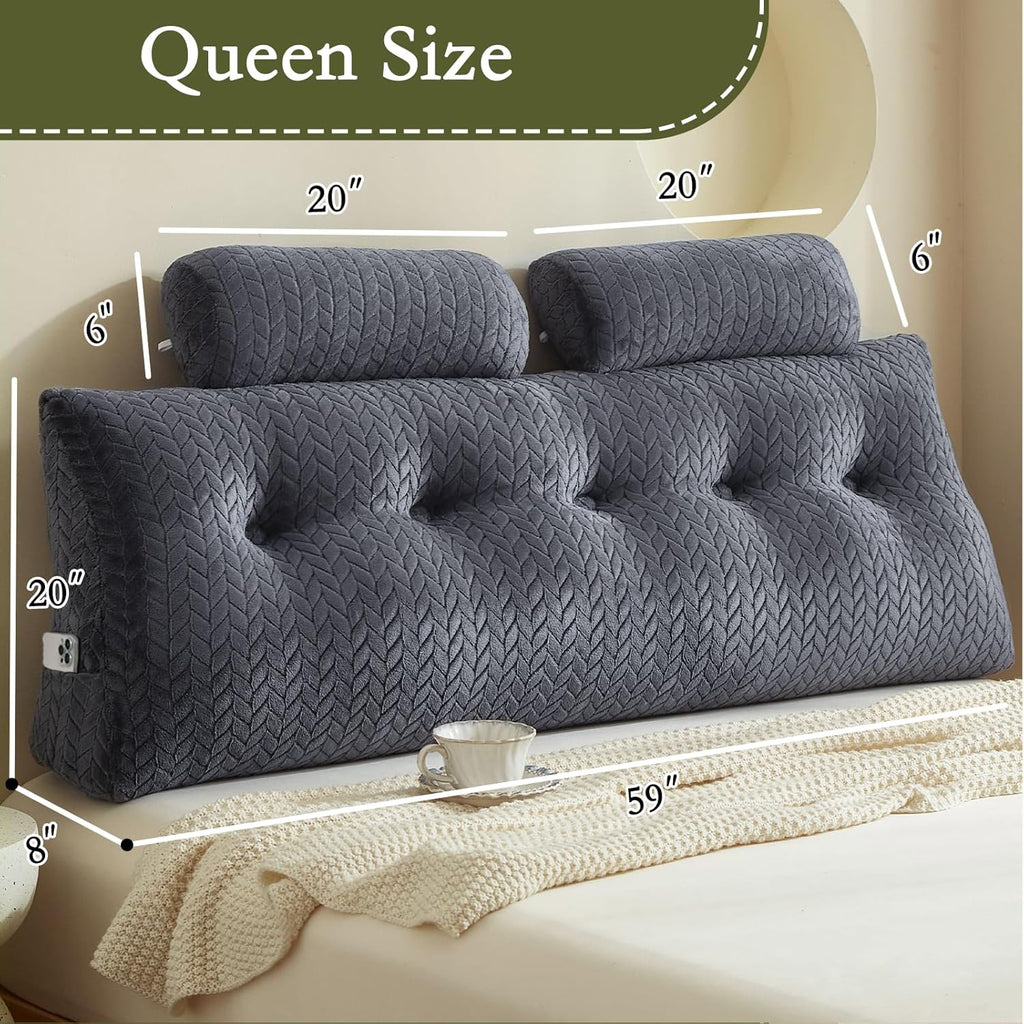 Yourmoon YOUR MOON Wedge Headboard Pillow Queen Size, Triangular Wedge Backrest Pillow with 1 Pack Neck Roll Pillows, Headboard Pillow for…