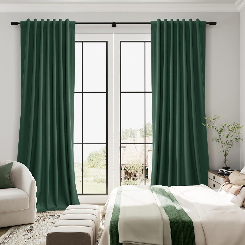 Guken Green Linen 100% Blackout Curtains 120 Inches Long 2 Panels Set Modern Room Darkening Black Out Thermal Insulated Noise Cancelling Pa…