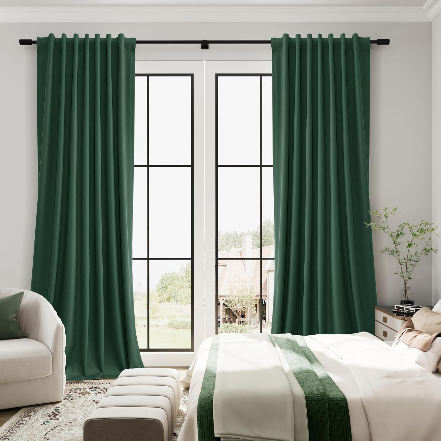 Guken Green Linen 100% Blackout Curtains 120 Inches Long 2 Panels Set Modern Room Darkening Black Out Thermal Insulated Noise Cancelling Pa…