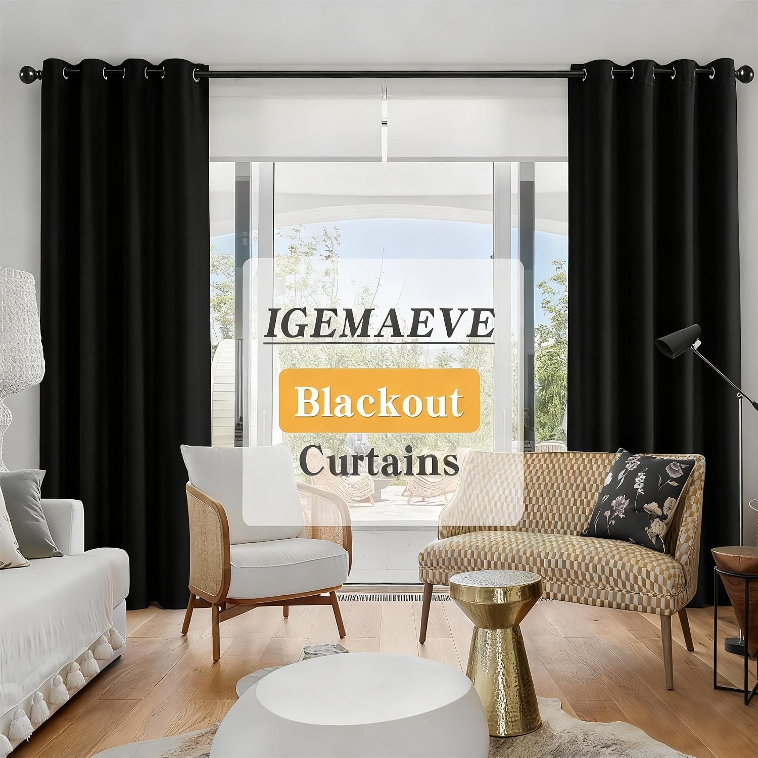 Igemaeve Black Blackout Curtains 72 Inch Length 2 Panels Set, Black Out Curtains for Bedroom 72 Inch Long, Grommet Energy Saving Room Darke…