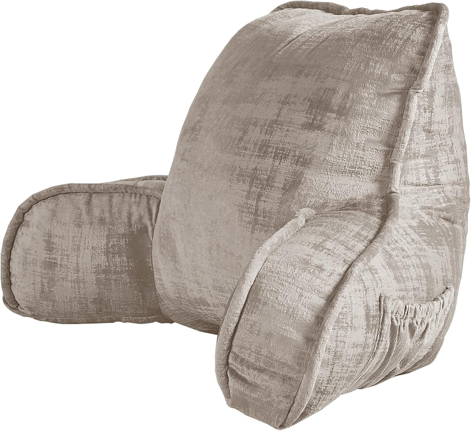 Bytide DIY Assembly Art Velvet Backrest Reading Bed Rest Pillow with Arms & Pockets, 18" H for Sitting in Bed Couch Sofa, Back Support Cush…